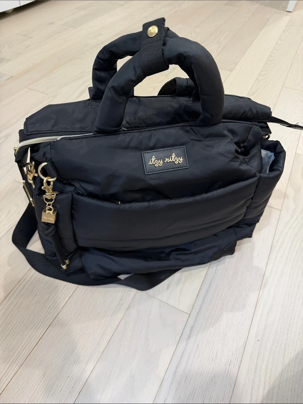 Itzy Ritzy Black Quilted Baby Diaper Bag Tote